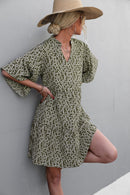 Printed Bell Sleeve Tiered Babydoll Dress