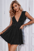 Polka Dot Deep V Mini Tulle Dress