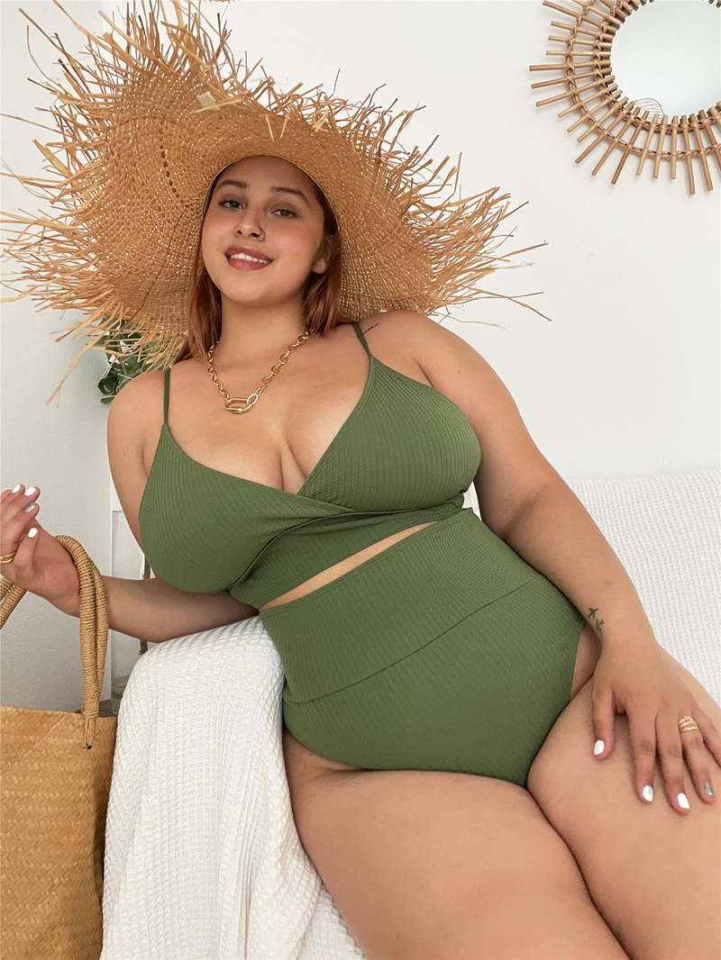 Women's Sexy Plus Size Solid Color Bikini Set