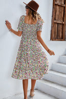 Ditsy Floral Side Slit Flounce Sleeve Dress