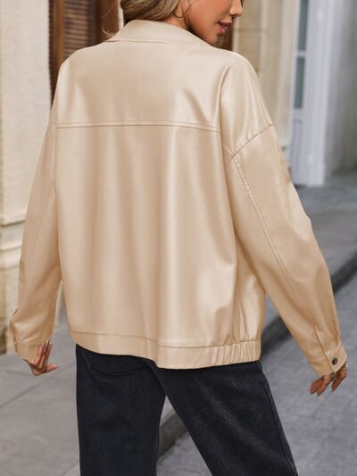 Pocketed Zip Up Collared Neck Jacket