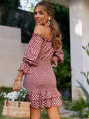 Polka Dot Smocked Off-Shoulder Dress