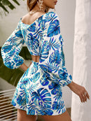 Botanical Print Tied Crop Top and Paperbag Shorts Set