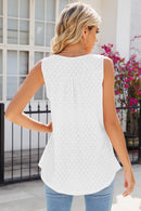 Eyelet Buttoned Round Neck Tank