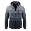 Men Hooded Stripe Coat Cardigan Male Thick Zipper Wool Sweaters