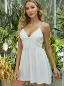 Swiss Dot Buttoned Spaghetti Strap Mini Dress