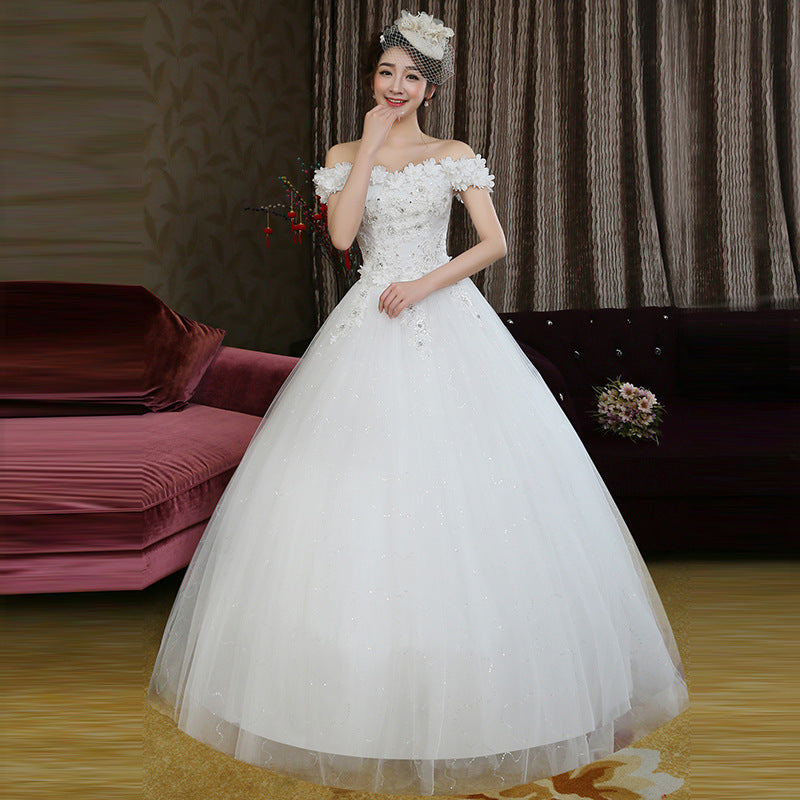 Fashion bride Korean word shoulder thin flowers wedding dress wedding knot 2021 new wholesale H82