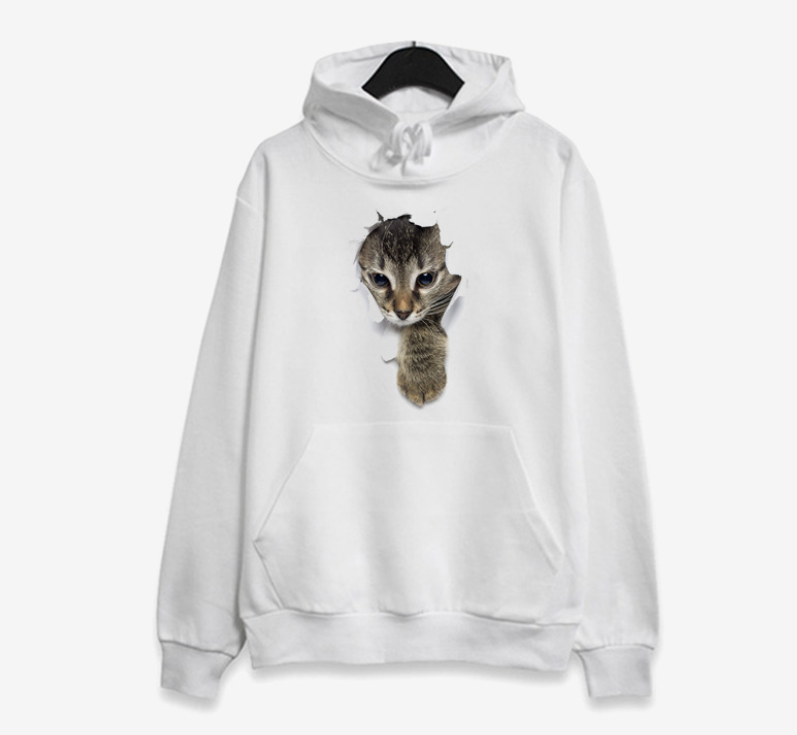 Three-dimensional cat print hoodie