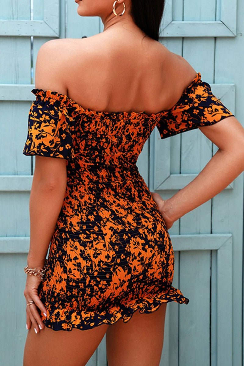 Floral Ruffle Hem Off-Shoulder Mini Bodycon Dress