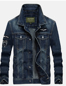 58125Jeep Men's Jacket, Casual Big Size Loose Men's Denim Jacket, Fashionable Lapel Thickening