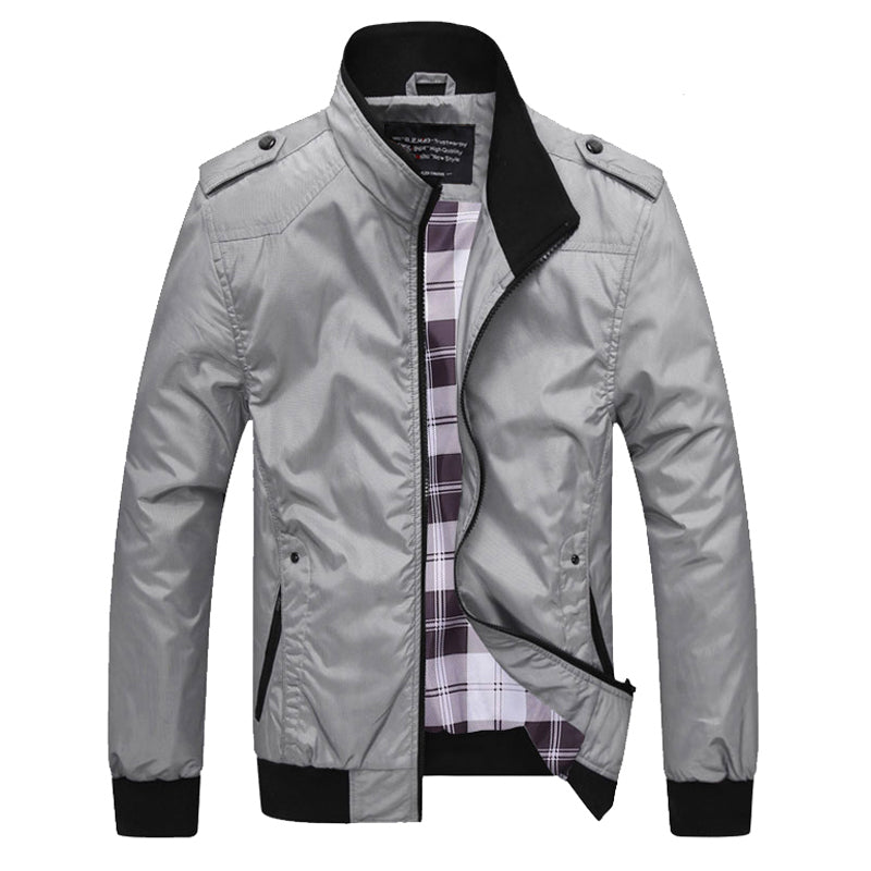 Men Jacket Casual Bomber Zipper Coat Solid Colors Windbreaker Outerwear