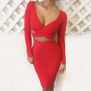 Long Sleeve Cut-Out Bandage Bodycon Clubwear Mini Dress