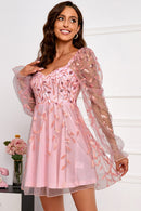 Mesh Zip-Back Flounce Sleeve Dress