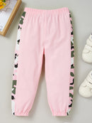 Girls Color Block Printed Cold-Shoulder Tee and Joggers Set