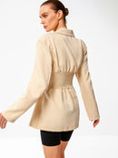 Smocked Waist Lapel Collar Blazer