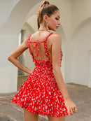 Animal Print Frill Trim Smocked Mini Dress