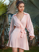 Tie-Waist Johnny Collar Mini Dress