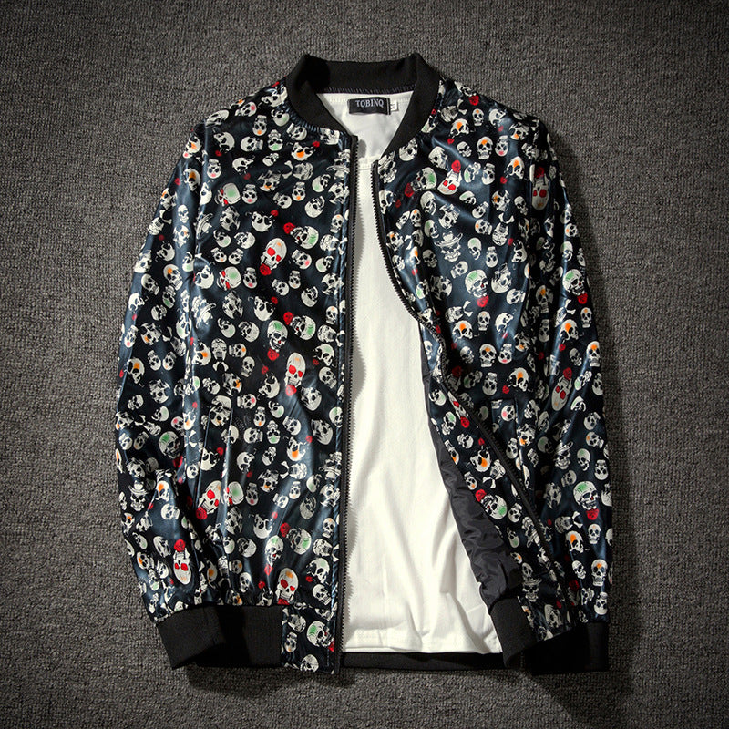 Men's casual baseball collar skull print fashion coat top