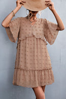 Swiss Dot Frill Trim V-Neck Lined Dress