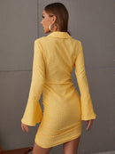 Ruched Cutout Flared Sleeve Mini Dress