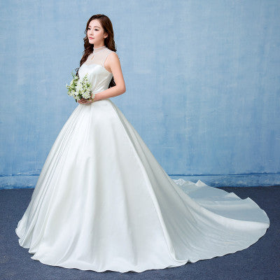 2021 wedding dress bride married Korean version of the satin big tail studio wedding dress