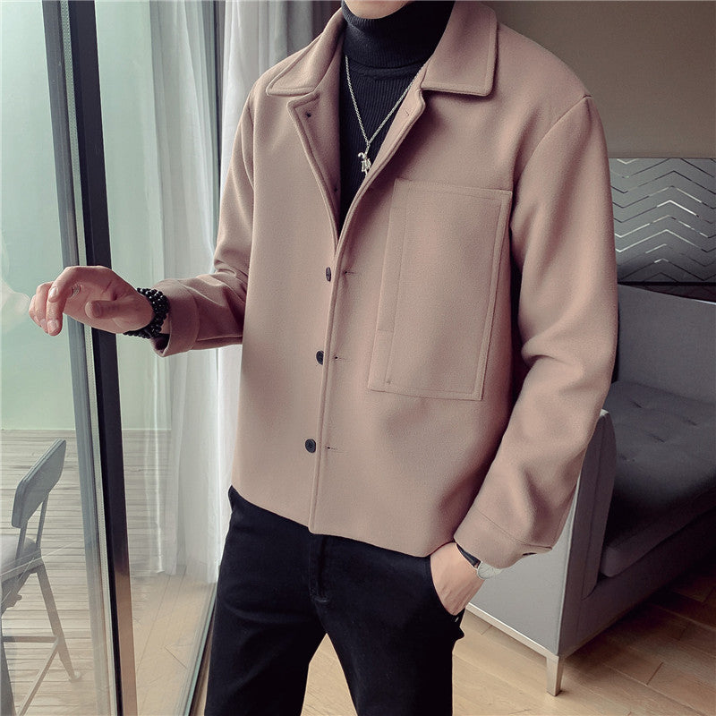 Striped short woolen jacket Korean style slim thick tooling woolen coat jacket