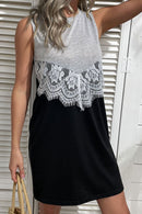 Two-Tone Spliced Lace Round Neck Tank Dress