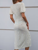 Ditsy Floral Tie Front Cutout Split Dress