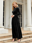 Tie Front Round Neck Long Sleeve Maxi Dress