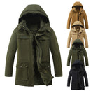 Simple And Warm Pure Color Hooded Mid-Length Plus Size Men's Cotton Jacket