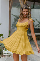 Tie Shoulder Tiered Sweetheart Neck Dress