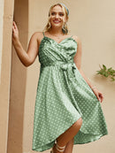 Plus Size Polka Dot Belted Wrap Dress