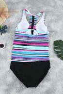 Sky Blue Striped Tie-dye Racerback Tankini Swimsuit