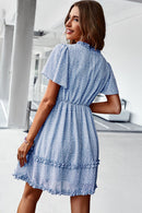 Printed Flutter Sleeve V-Neck Dress