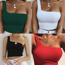 Female One Shoulder Crop Tops Sleeveless T-Shirt