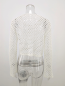 Round Neck Crochet Bell-Sleeved Cropped Beach Cover-ups