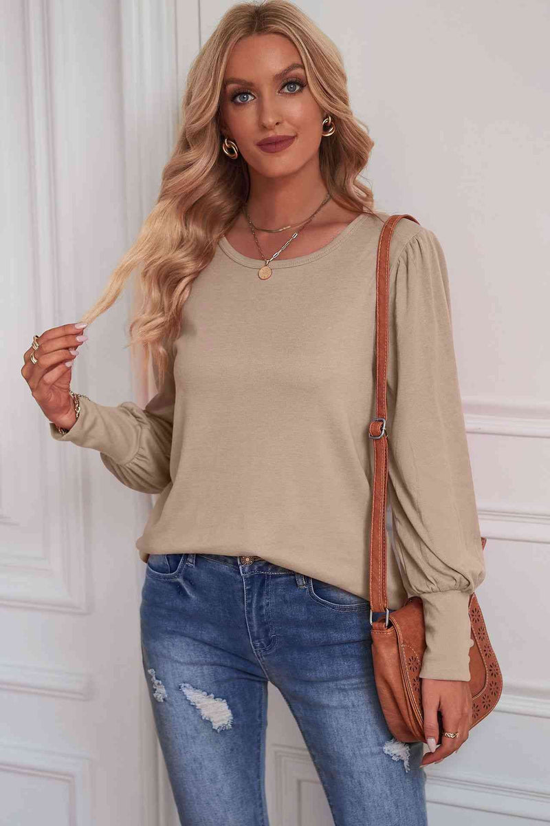 Round Neck Puff Sleeve T-Shirt