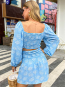 Sweetheart Neck Cropped Top and Smocked Skirt Set