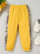 Girls Color Block Printed Cold-Shoulder Tee and Joggers Set