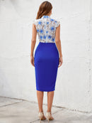 Two-Tone Spliced Lace Slit Dress