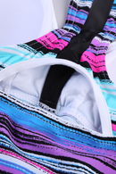 Sky Blue Striped Tie-dye Racerback Tankini Swimsuit