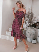 Polka Dot Tie-Waist Ruffle Hem Dress
