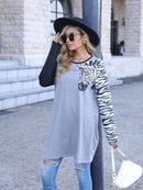 Zebra Print Round Neck Long Sleeve T-Shirt