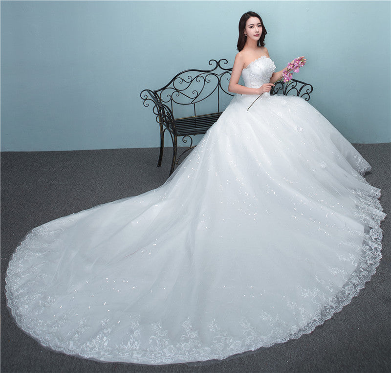 Aliexpress wedding bride wedding dress 2021 new large tail size wedding dress factory wholesale TH52