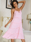 Frill Trim Tie-Shoulder Layered Dress