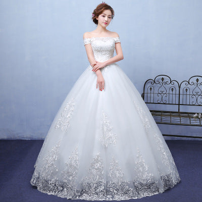 2021 summer paragraph white word shoulder wedding dress lace wedding bride wedding dress wholesale custom