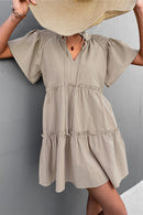 Tie-Neck Frill Trim Tiered Dress