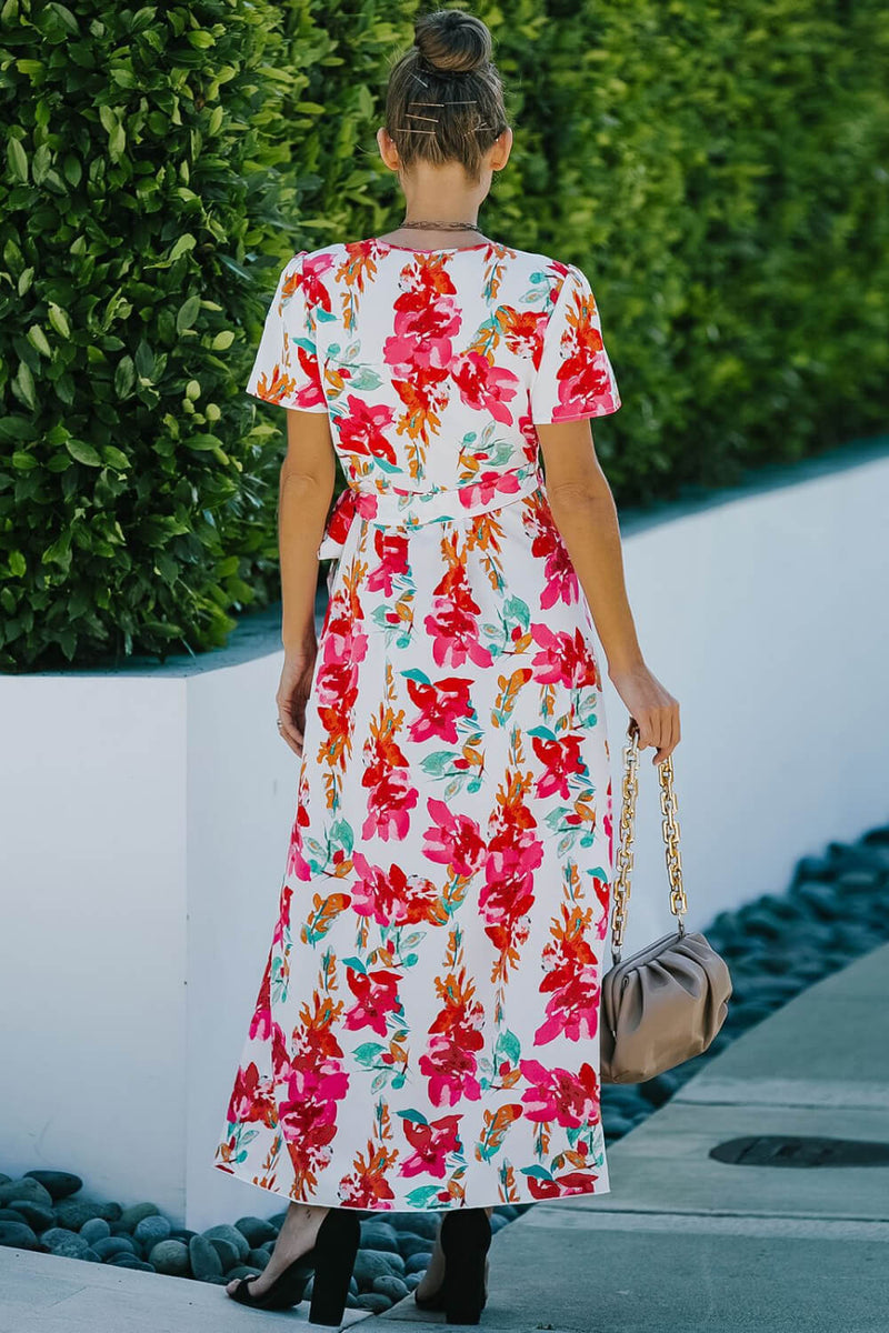 Floral Split Short Sleeve Maxi Dress