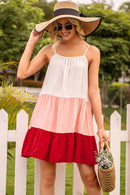 Color Block Ruffle Hem Tiered Dress