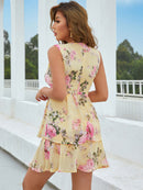 Floral Sleeveless Surplice Layered Mini Dress